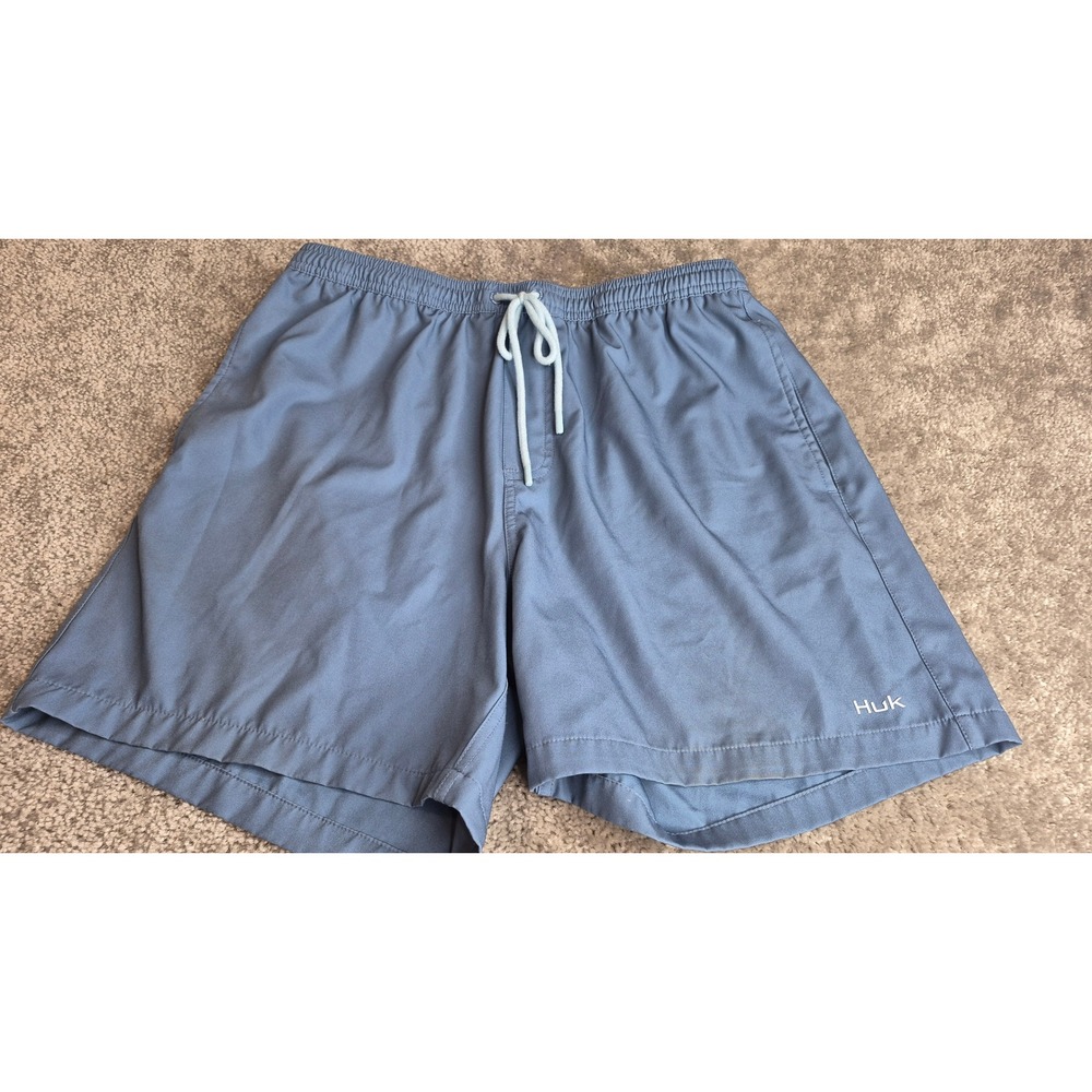 Huk Performance Fishing Shorts Mens Large Blue Gray Elastic Drawstring 5 Inseam